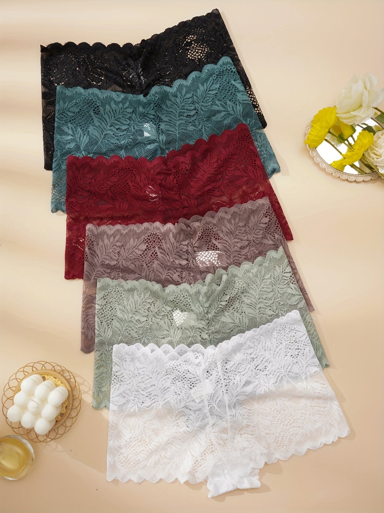 6pcs Floral Lace Panties Soft & Comfortable Women's Lingerie