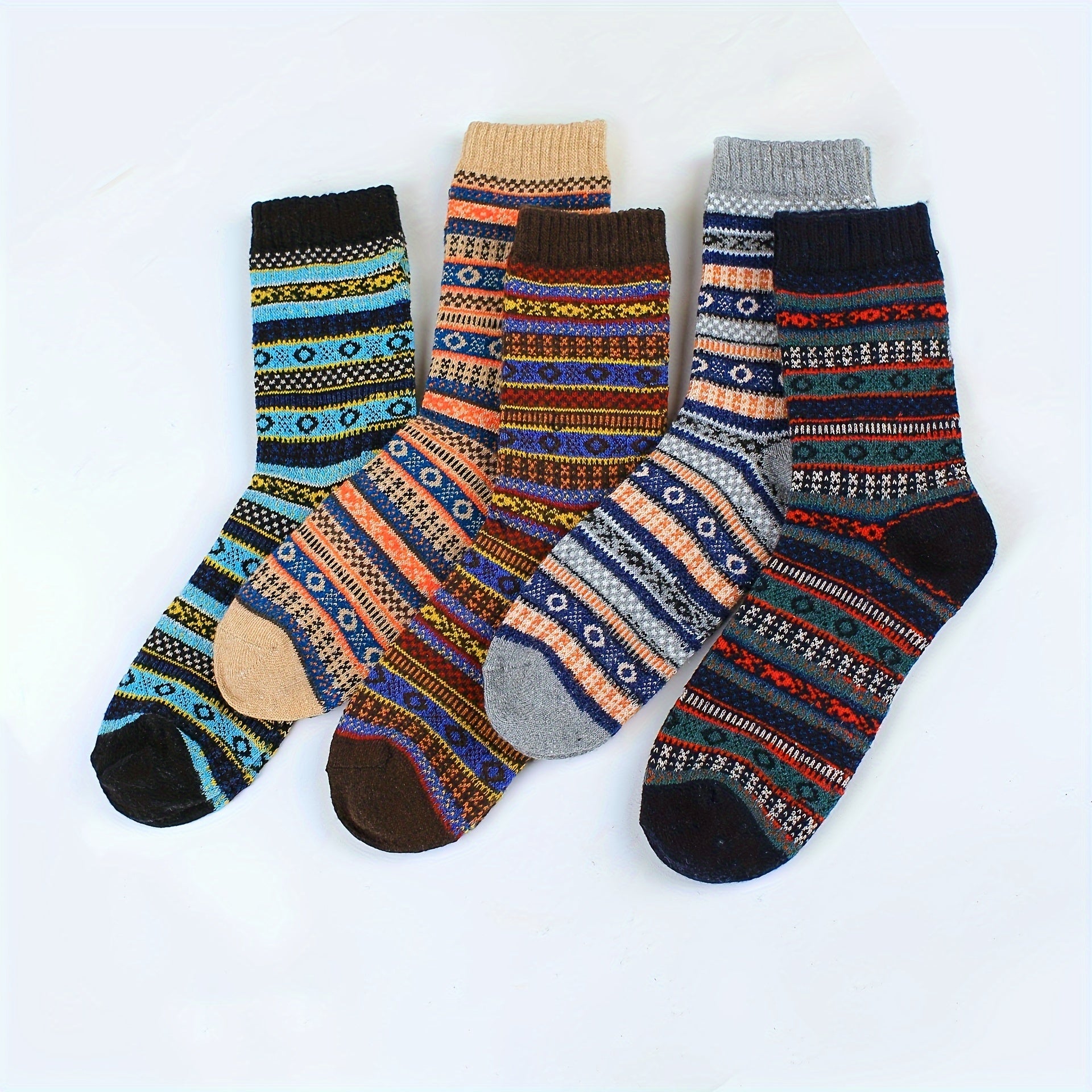 5 Pairs Geometric Print Socks Warm Mid Tube Stockings Women's Hosiery