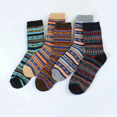 5 Pairs Geometric Print Socks Warm Mid Tube Stockings Women's Hosiery