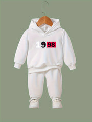 Girls 1998 Print Hoodie and Jogger Pants Set, Sports Outfits