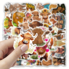 54pcs Highland Cattle Graffiti Animal Stickers for Laptop Luggage Bike