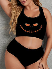 Halloween Sports Top Women's Plus Pumpkin Print Yoga Crop Top
