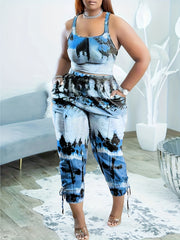 Women's Plus Tie Dye Crop Tank Top & Drawstring Pants Set