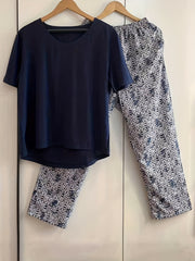 Casual Loose Two Piece Set Short Sleeve T-shirt & Print Shorts