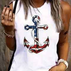 American Flag Anchor Print Tank Top for Women