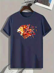 Lion Pattern Print Men's Sports Tee Graphic Shirt for Fitness Activities