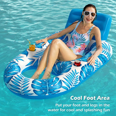 Inflatable Floating Lounge Chair Recliner with Backrest for Swimming Pool