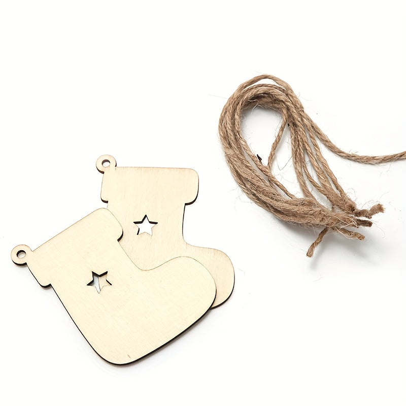 10pcs Wooden Crafts Christmas Snowflake Small Pendant DIY Wooden Chip
