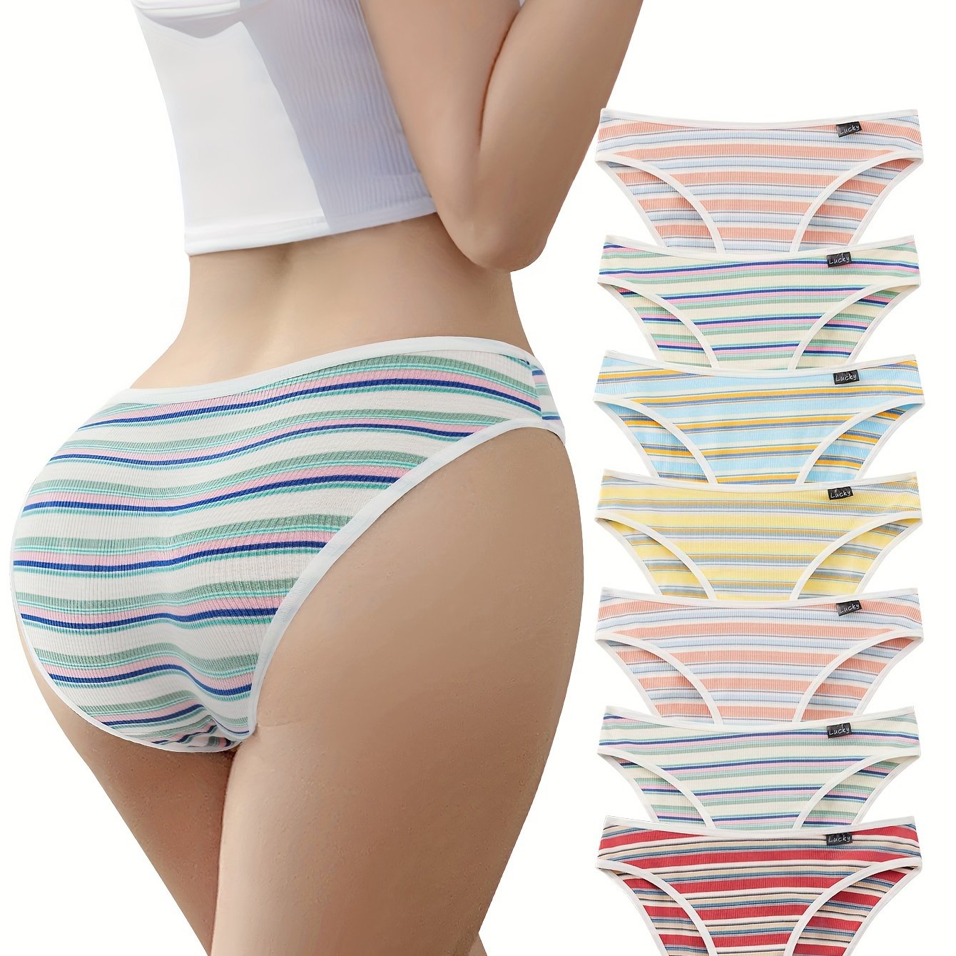 7pcs Striped Pantie Colorblock Stretchy Intimates Panties Women's Lingerie