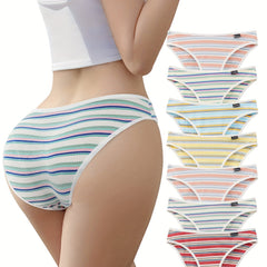 7pcs Striped Pantie Colorblock Stretchy Intimates Panties Women's Lingerie