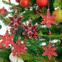 6pcs Red Snowflake Tree Pendant Christmas Decoration