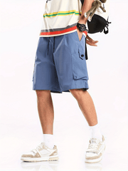 Men's Casual Cargo Shorts Solid Waist Drawstring Summer Outdoor