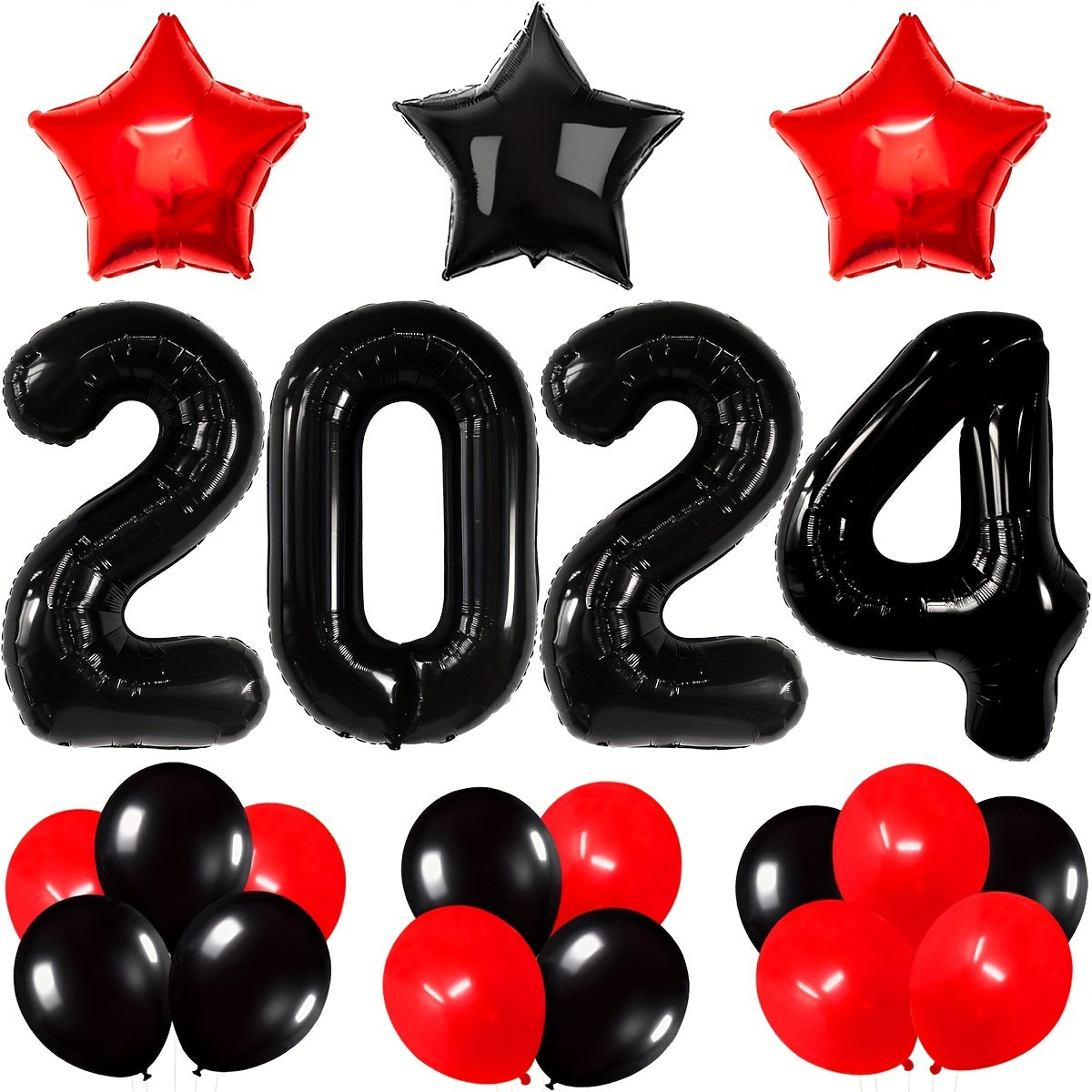 23pcs Year Theme Party Balloon Set Number Balloon Red Star Aluminum Film Balloon
