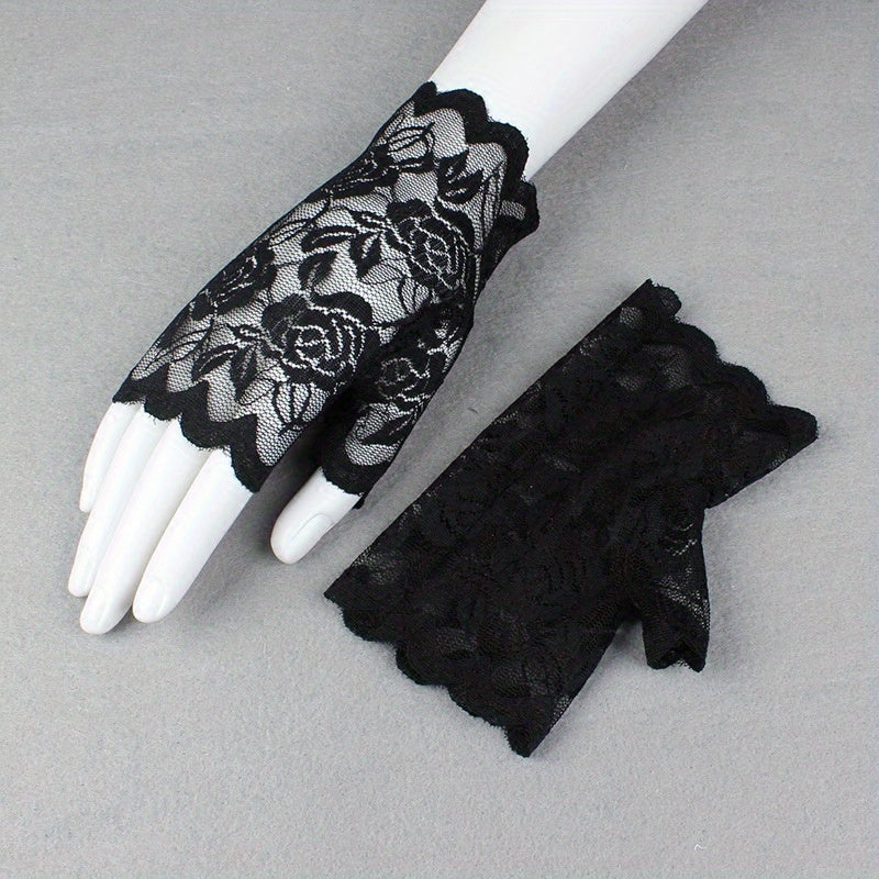 Lace Gloves Sunscreen Hollow Fingerless Outdoor Driving Sports Women
