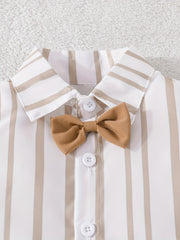 Toddler Boys Striped Bow Tie Shirt Overalls 2pcs Set
