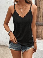 Embroidered Cami Top Scallop V Neck Spaghetti Strap Women's Clothing