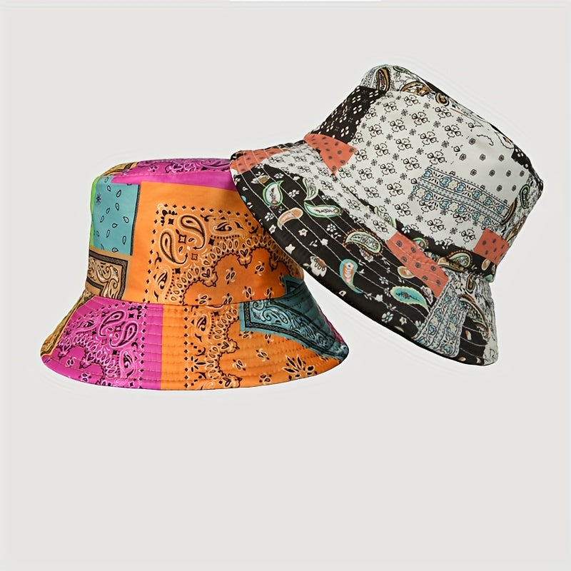 Vintage Paisley Print Bucket Hat Boho Block
