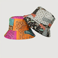 Vintage Paisley Print Bucket Hat Boho Block