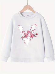 Blossoms & "V" Alphabet Pattern Sweatshirt For Girls