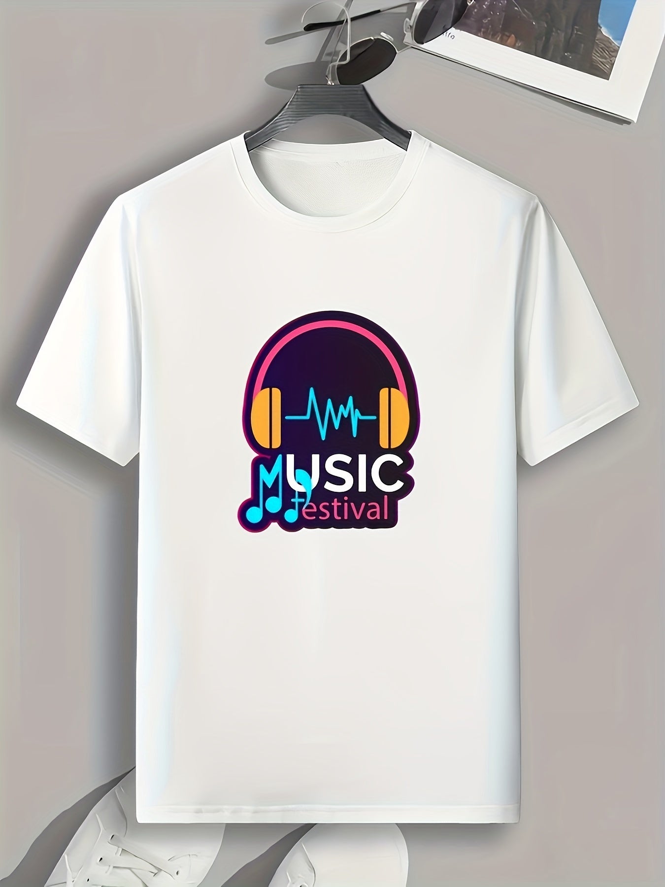 Music Pattern Print Men's Sports T-shirt for Fitness Activities