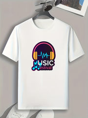 Music Pattern Print Men's Sports T-shirt for Fitness Activities