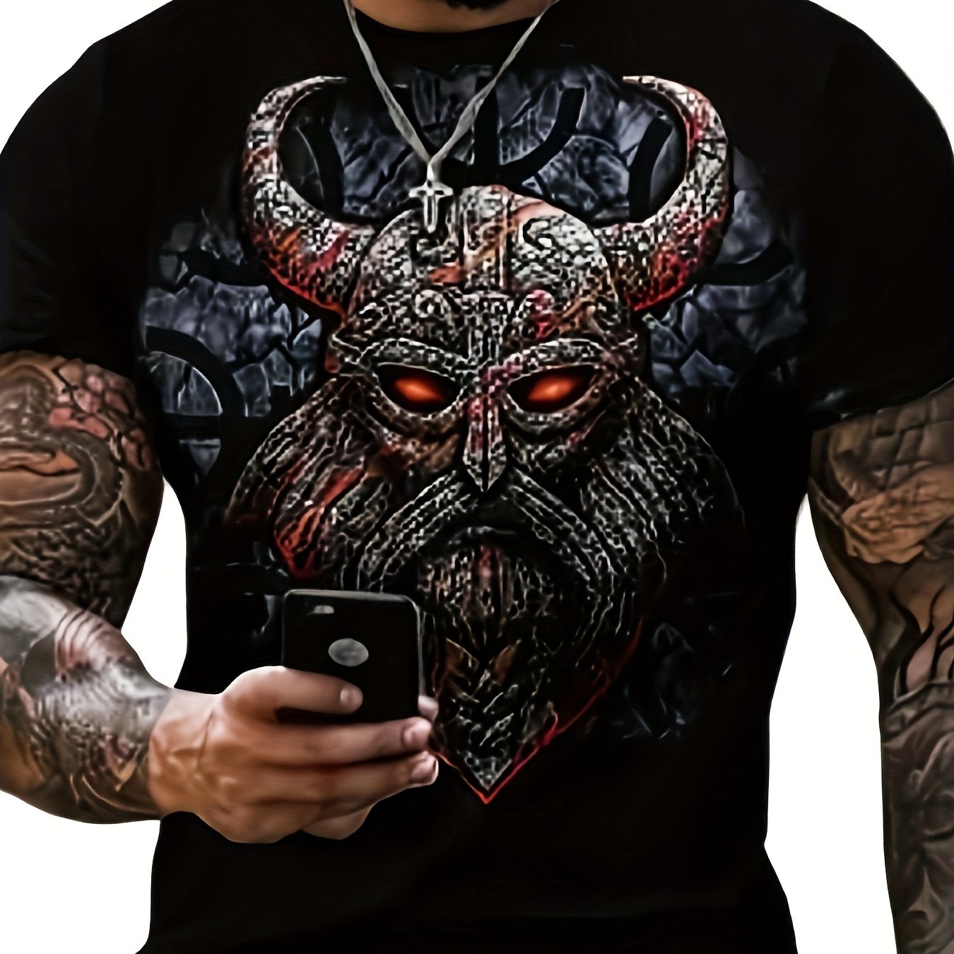 Men's Warrior Pattern Sports T-shirt Round Neck Tee for Summer