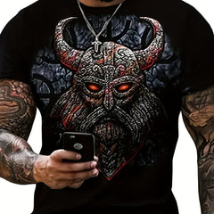 Men's Warrior Pattern Sports T-shirt Round Neck Tee for Summer