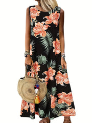 Floral Print Round Neck Maxi Tank Dress
