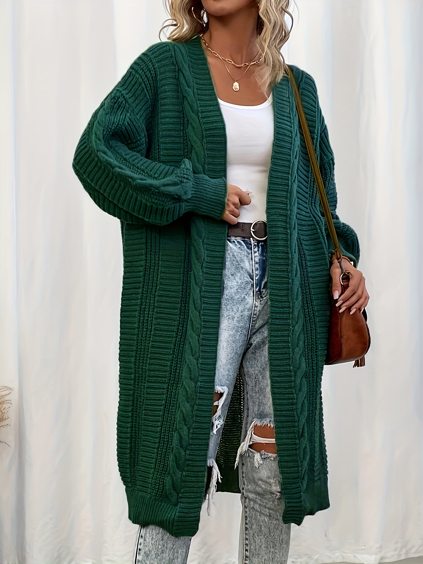 Casual Cardigan Women's Plus Solid Long Sleeve Open Front High Stretch