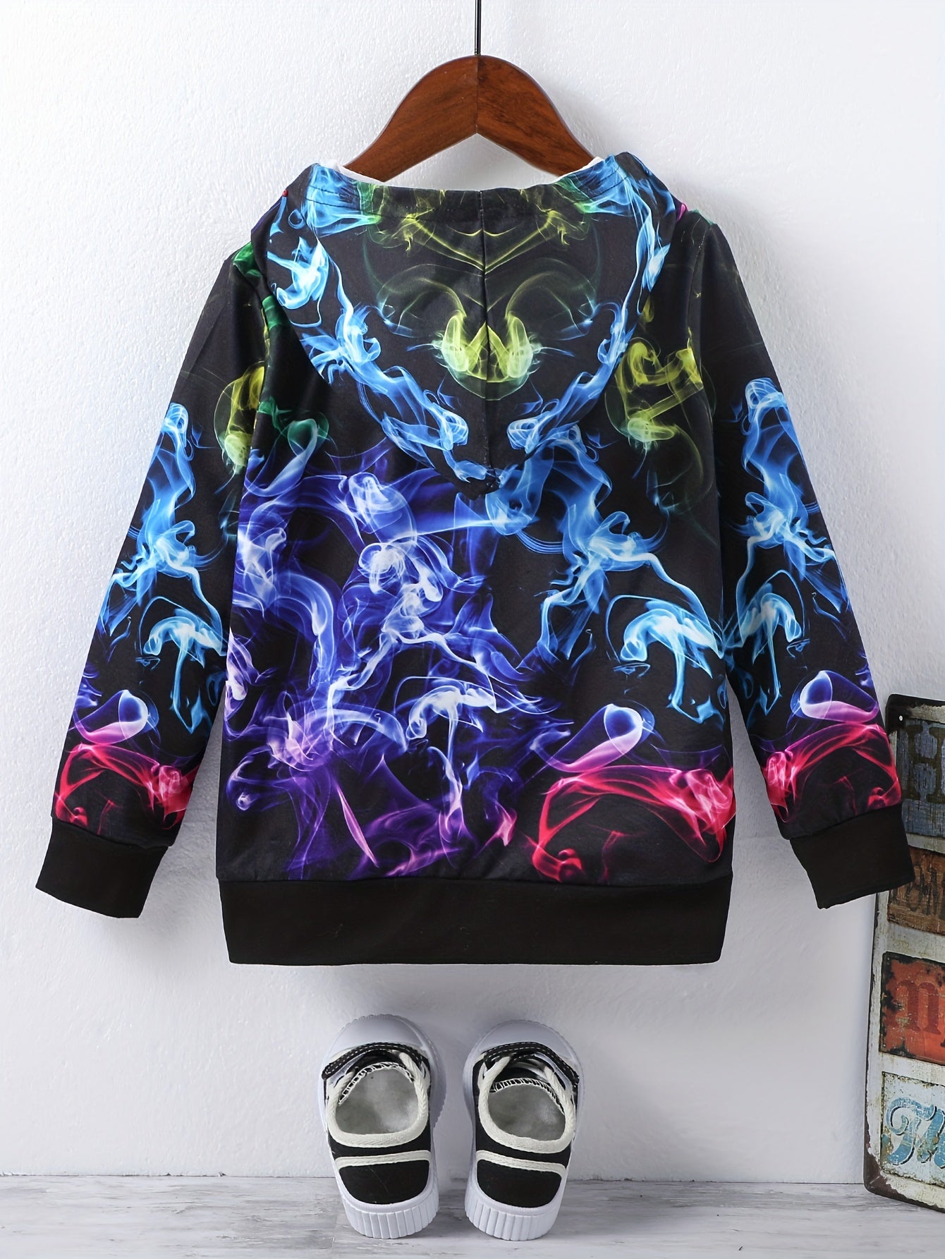 Boys Hoodie Tops Gradient Fume Print Casual Pullover Zip Up Sweatshirt