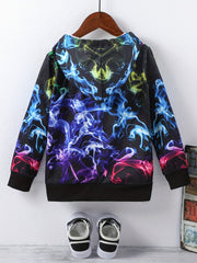 Boys Hoodie Tops Gradient Fume Print Casual Pullover Zip Up Sweatshirt