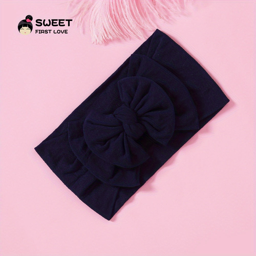 Baby Girls Bowknot Solid Headband Soft Nylon Elastic Hair Bands