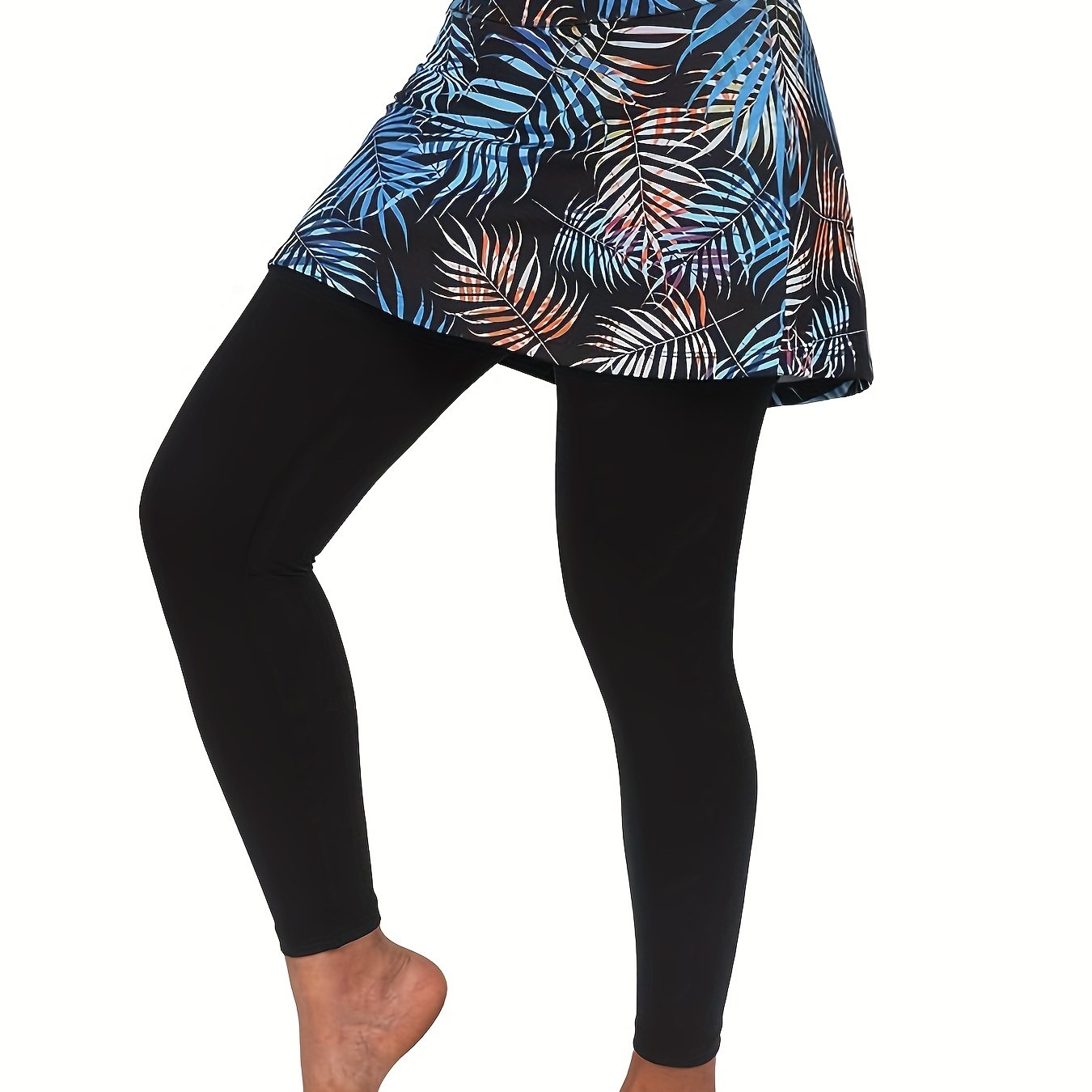 Colorblock Leaf Print Tennis Leggings