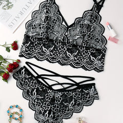 Floral Lace Lingerie Set - Sexy Bra & Cut Out Panties