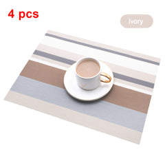 Set of 4 Woven Vinyl Stripes Placemats - Washable & Reusable