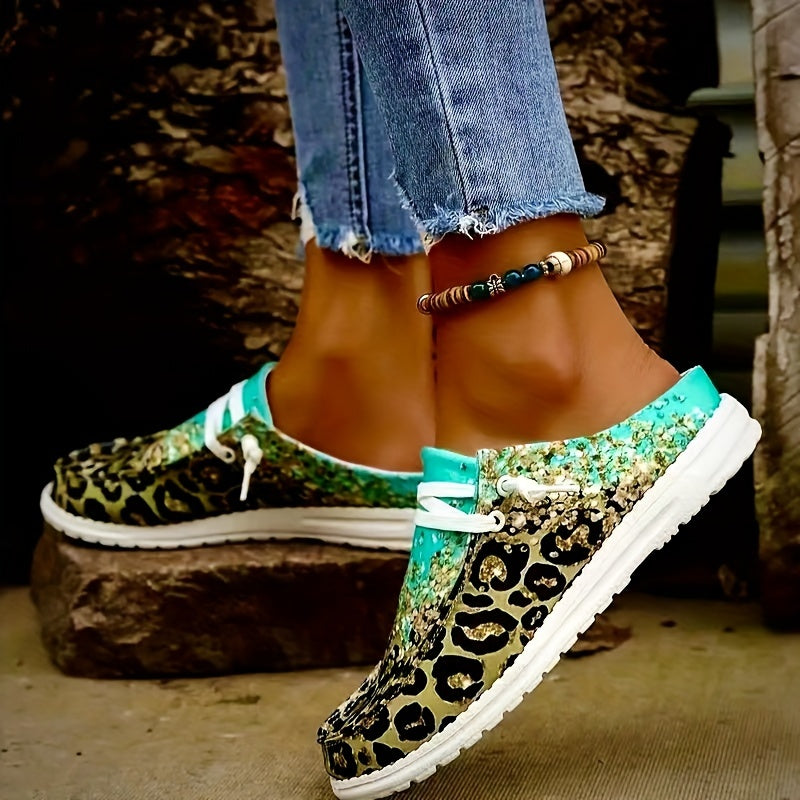 Leopard Print Canvas Slip On Loafers Casual Flat Sneakers