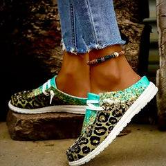 Leopard Print Canvas Slip On Loafers Casual Flat Sneakers