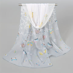 Butterfly Print Scarf Gradient Thin Shawl Windproof Head Wrap