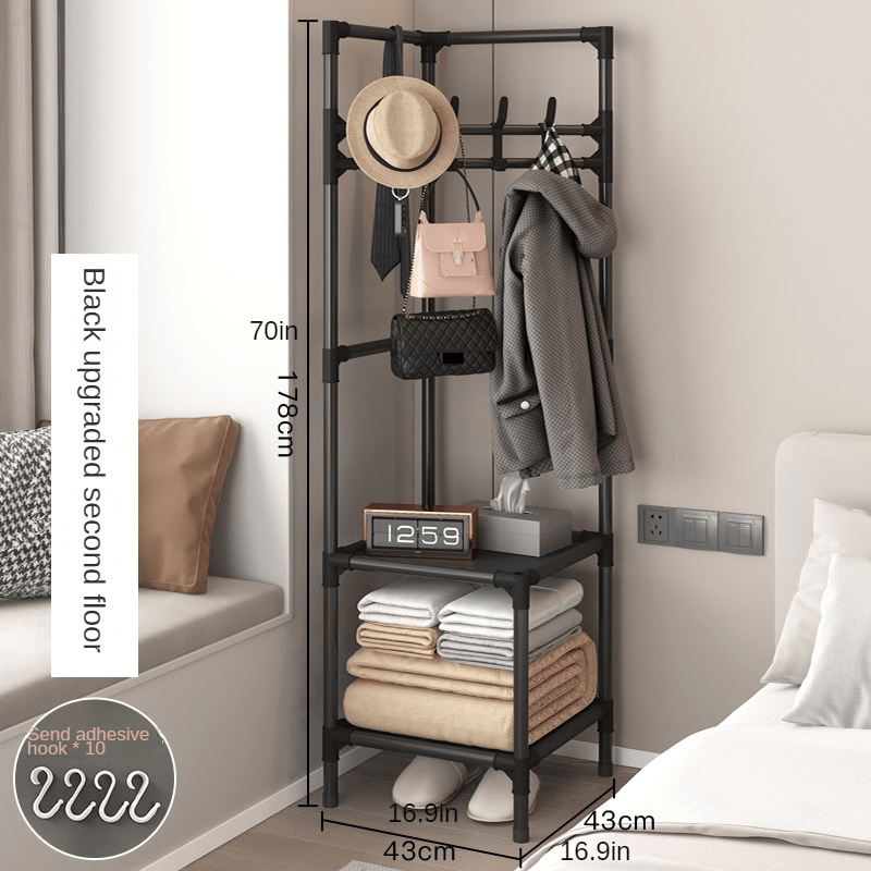 Standing Coat Rack with Storage Shelves & Hooks for Foyer, Living Room, Bathroom