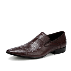 FARWARWO Coffee Leather Croc Oxford Shoes Pointed Toe Formal Dress Shoes