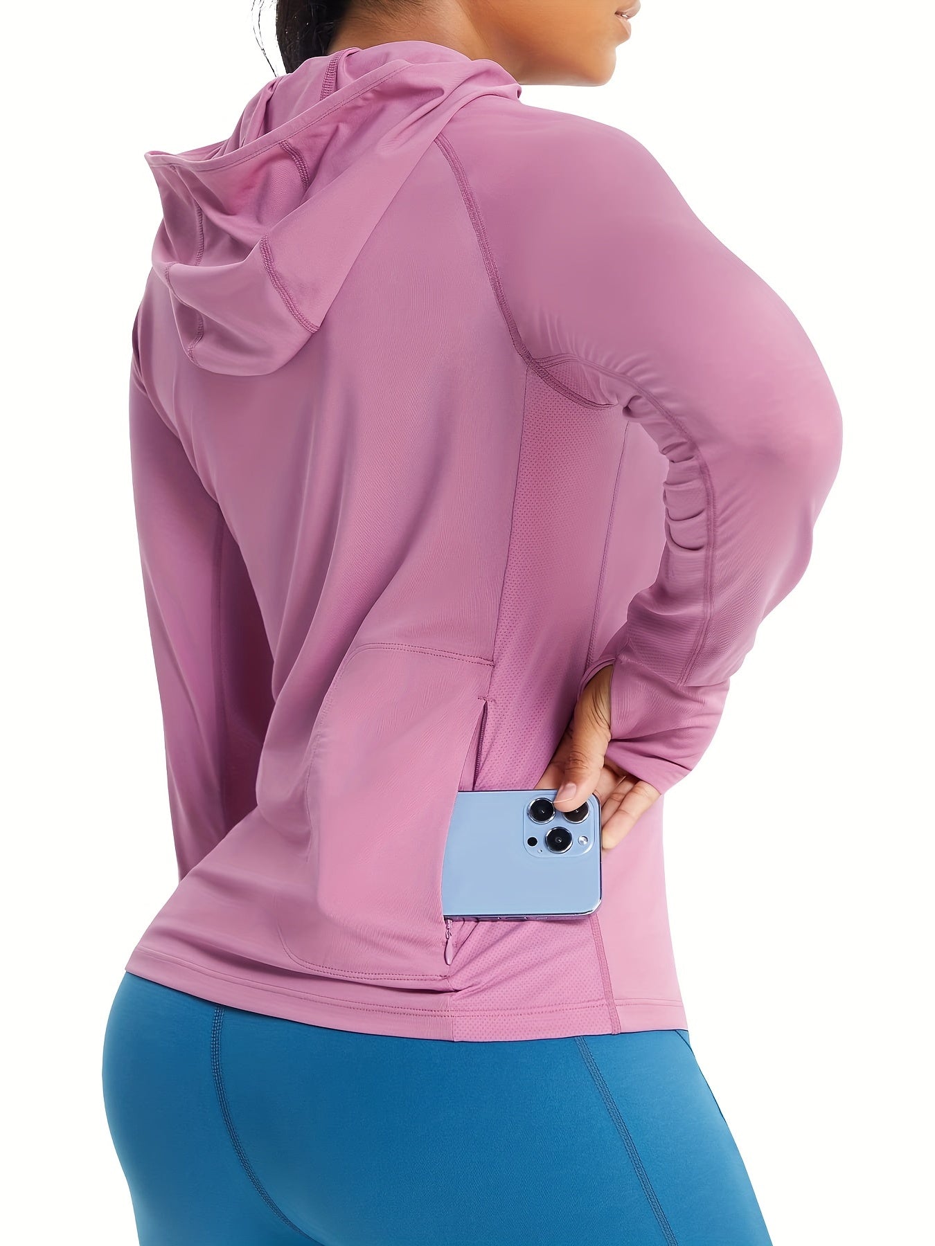 Women's Long Sleeve Loose Fit Workout Top with Hoodies Pockets