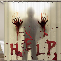 Halloween Shower Curtain with Bloody Hands and Hooks