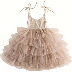 Flower Girl Lace Strappy Tiered Tutu Dress
