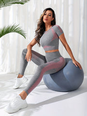 Yoga Seamless Raglan Sleeve Tummy Control Sports Set