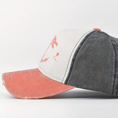 Vintage Duckbill Cap Washed Print Sailor Cap Contrast Cap