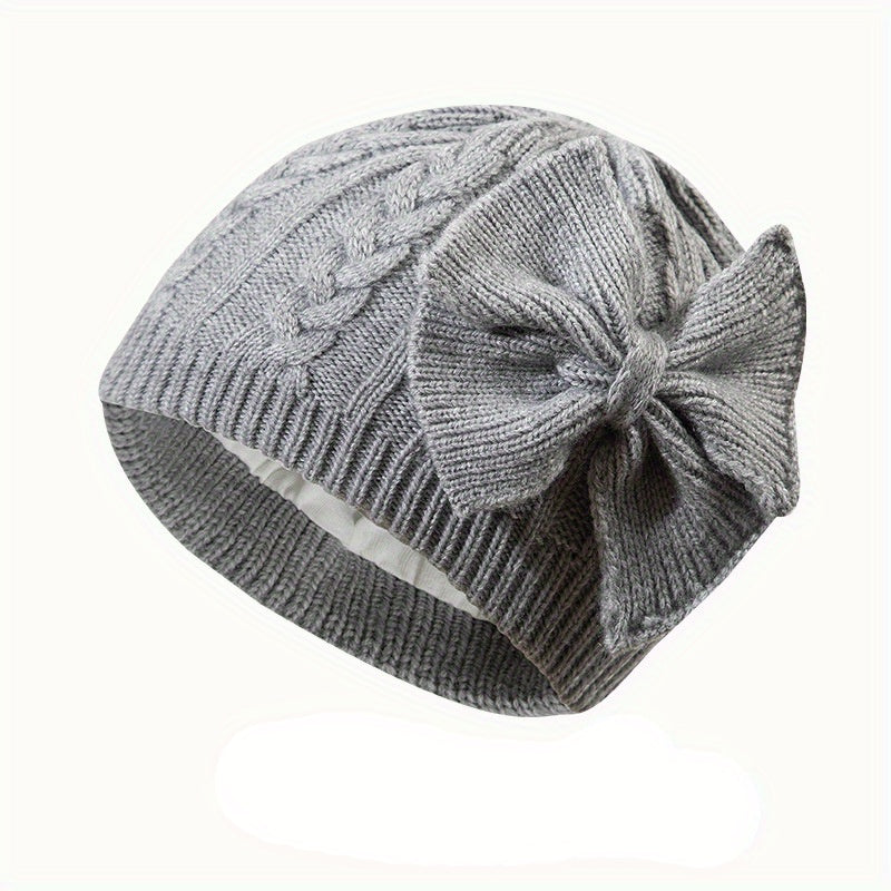 Baby Bow Knit Beanie Hat - Cute Cotton Lining for Winter