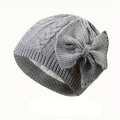 Baby Bow Knit Beanie Hat - Cute Cotton Lining for Winter