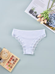 2 Pack Plus Size Lace Trim Mid Waist Briefs Set