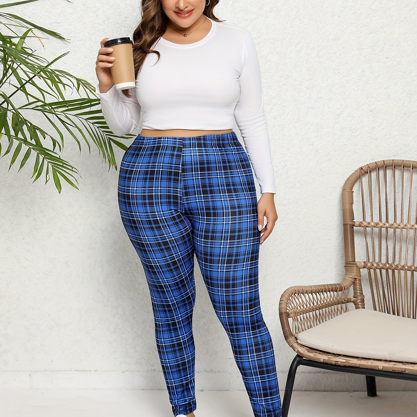Plaid Print High Rise Skinny Leggings