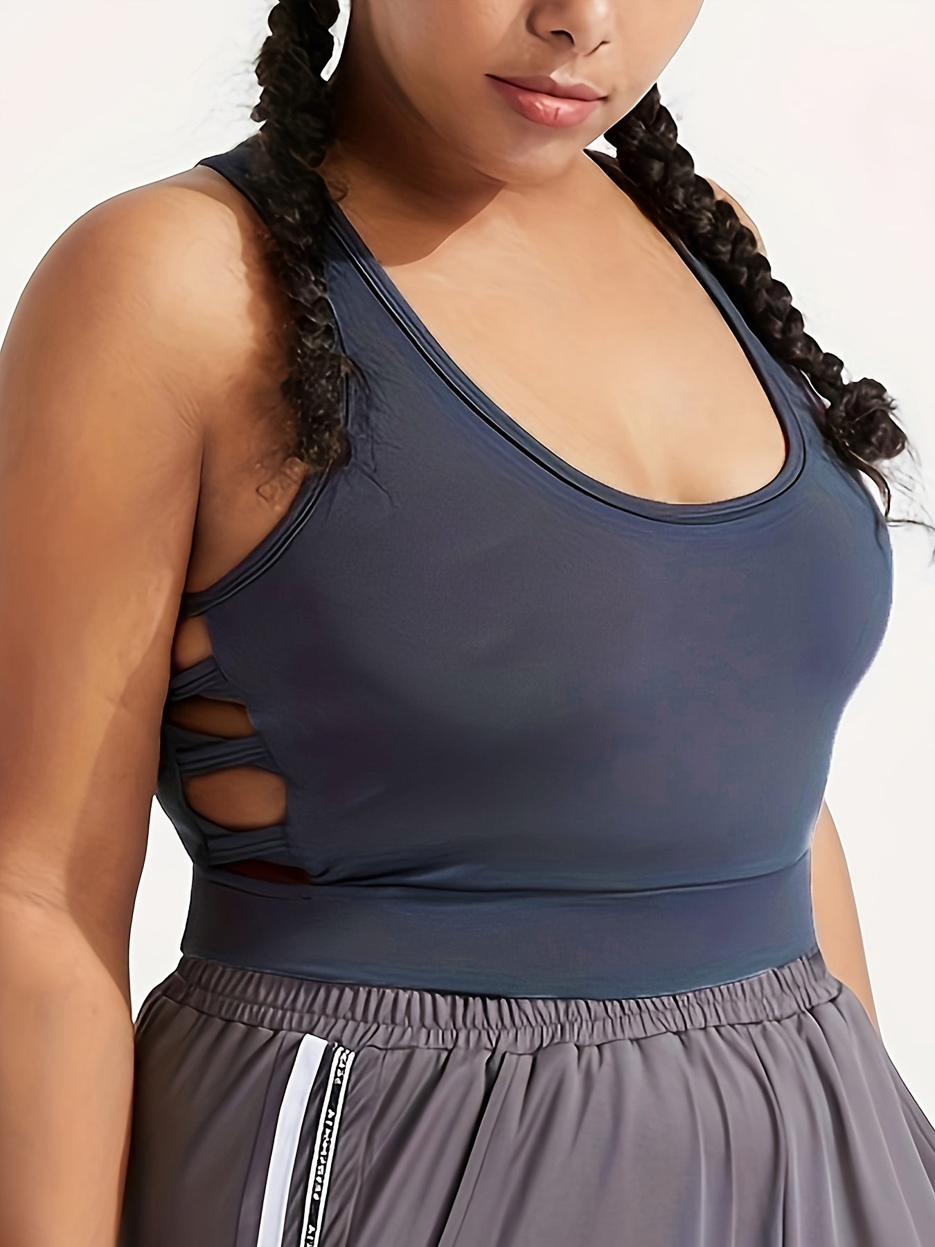 Plus Size Sports Bra Cut Out Side Racer Back Shockproof Running Yoga Bra
